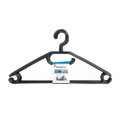 Image of Beldray COMBO 4579 20 Pack Clothes Hangers, Black Plastic Multipurpose Garment Holders, Space Saving Storage/Organisation, Unisex Adult, Includes Trouser Bar and Hooks, Extra Holder for Ties/Scarves