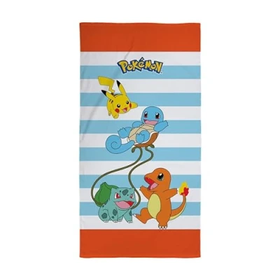 Image of Character World Official Pokémon Kids Towel Super Soft Feel, Funny Design Featuring Pikachu Squirtle Charmander Perfect The Home, Bath, Beach &amp; Swimming Pool One Size 70cm x 140cm