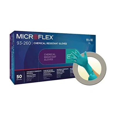 Image of Ansell Microflex 93 260 Disposable Gloves in Nitrile and Neoprene, Single Use Chemical Resistant Glove, Mechanics DIY, High Protection, Industrial PPE Workwear, Green, Size 2XL (50 Gloves)