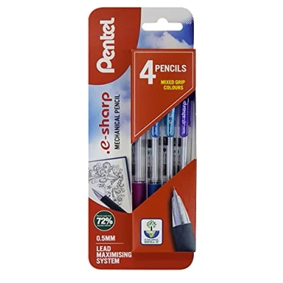 Image of Pentel E Sharp mechanical pencil, Assorted colours, 1 blister of 4 pencils multi coloured XAZ125/4 M