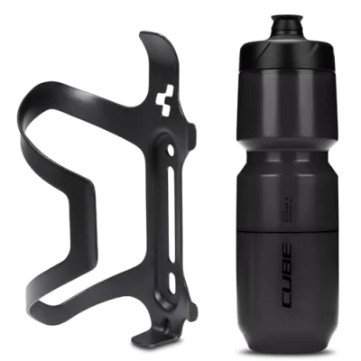 Image of Cube HPA Anodised Side Loading Cage Black &amp; Icon Bottle Black, 750ml / Alloy Lightweight Bicycle Cycling Cycle Bike MTB Mountain Road Water Drink Flask Bidon Bracket Mount Holder HPP Accessories