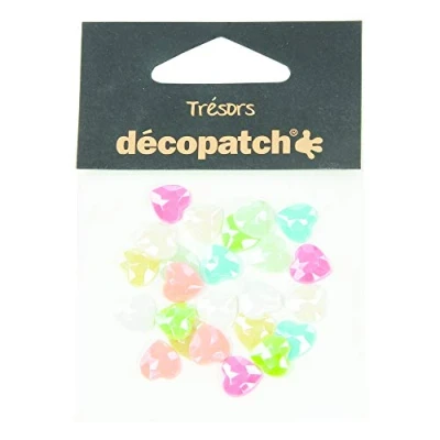 Image of Décopatch Ref BJ024O Trésors Plastic Embellishments 10mm Decorative Heart Shaped Gems Ideal for Decorating Décopatched Items Assorted Bright Colours, Pack of 24