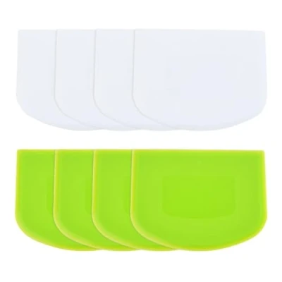 Image of EUPSIIU 8 Pack Dough Scraper, Pastry Horn, Food Grade Plastic, Bowl Scraper for Bread, Non Sticky and Flexible Cutter Bread Baking, Pastry, Pizza, Cake Decoration (White Green)