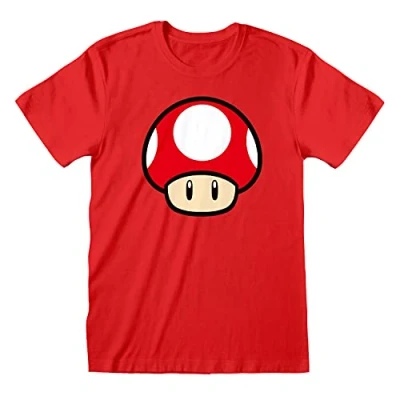 Image of Super Mario T Shirt for Adults 100% Cotton, Red Power Up Mushroom Gamer Men Official Merchandise XX Large