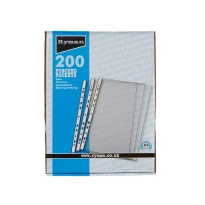 Image of Ryman Punched Pockets A4 50 Micron Box of 200