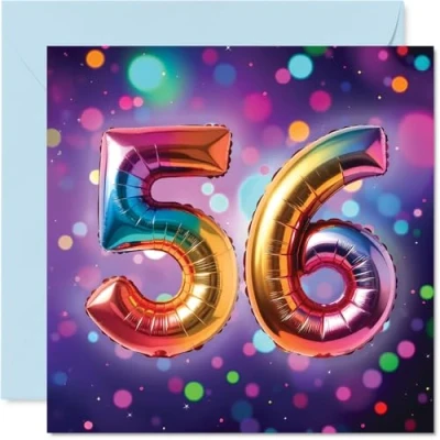 Image of 56th Birthday Cards for Men Women Rainbow Foil Balloon Happy Card 56 Year Old Man Woman Son Uncle Wife Sister, 145mm Bday Greeting