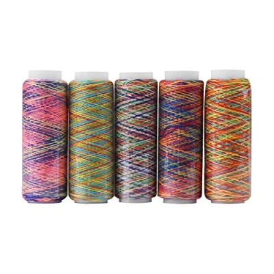 Image of GLOGLOW 5pcs Sewing Thread, Multicolor Gradient Polyester Quilting Embroidery Thread Spools for Hand and Machine Use