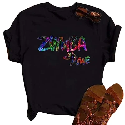 Image of keephen Women&#039;s Casual Top Graphic Short Sleeve Summer Athletic T Shirt Round Neck for Zumba Dance Fitness Training