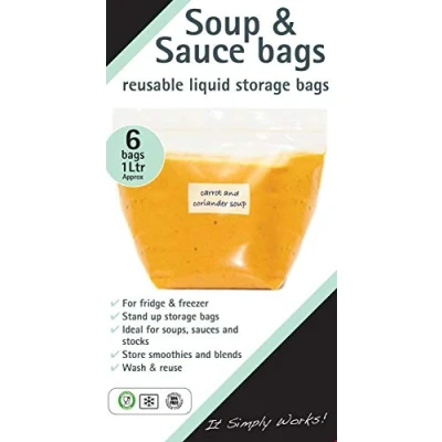 Image of Toastabags Pack of 6, 1 Litre Reusable Soup &amp; Sauce Liquid Storage Bags