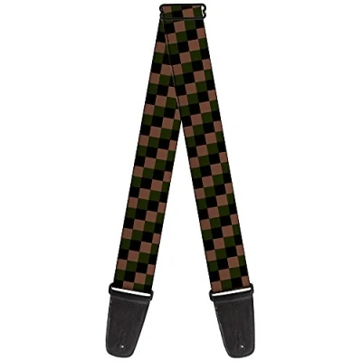 Image of Buckle Down Guitar Strap Checker Trio Tan/Black/Olive 2&quot; Wide 29 54&quot; Length