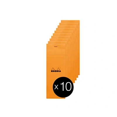 Image of RHODIA 8200C Stapled Notepad N8 Shopping Orange 7.4x21 cm Small Tiles 80 Detachable Sheets 80G Clairefontaine Paper Coated Card Cover Pack of 10 pads