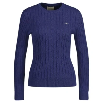 Image of GANT Women&#039;s Stretch Cotton Cable C Neck Sweater, Dusty Navy, S