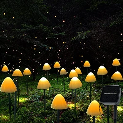Image of XRR Solar Lights Outdoor Garden, 12 LED Mushroom Fairy String Pathway Powered Landscape Stake Decoration for Yard, Patio Gazebo Party Wedding (Warm White)