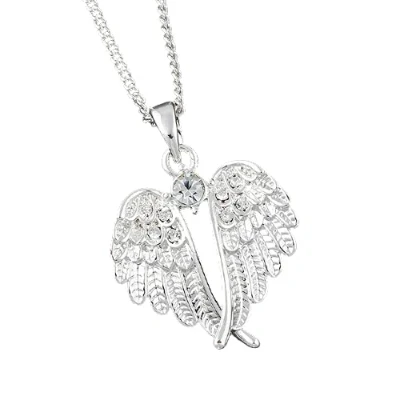 Image of equilibrium Silver Plated Crystal Guardian Angel Wings Necklace, Sterling Silver,