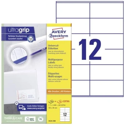 Image of Avery Zweckform 3424 200 Universal Labels 105x48 mm for Inkjet Laser Copy White