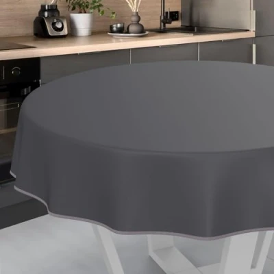 Image of ANRO Oilcloth Tablecloth, Washable, Oilcloth, Garden Outdoor, Indoor, Round, 140 cm with Hem, Anthracite