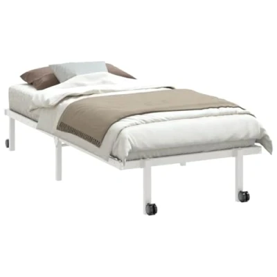Image of vidaXL Folding Bed Frame without Mattress Sturdy Steel &amp; Mobile Design for Small Bedroom Space Modern White Finish, Assembly Required