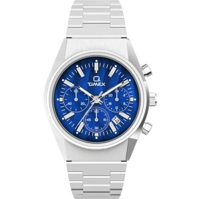 Image of Timex Men&#039;s Q Falcon Eye Chronograph 40 mm Watch Stainless Steel Bracelet Blue Dial Case TW2W33700