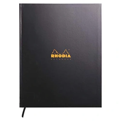 Image of RHODIA 190401C Black Semi Rigid Notebook A4+ Small Tiles 160 Detachable Pages White Clairefontaine Paper 90g Bookmark Ribbon Rhodiactive