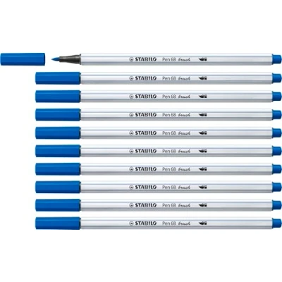 Image of Premium Fibre Tip Pen with brush STABILO 68 Pack of 10 Dark Blue