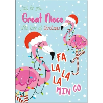Image of doodlecards Great Niece Christmas Card Flamingo Tree Lights Medium Size with Plain Envelope