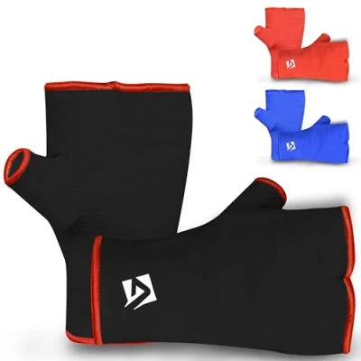 Image of AQF Hand Wraps Boxing Inner Gloves Elasticated Fist Protector Mitts Bandages Breathable (Black, S)