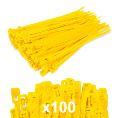 Image of FORZA Releasable Nylon Cable Ties [6 Colours] Premium Quality, Reusable Supplied in a Pack of 100 (Yellow)