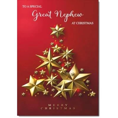 Image of doodlecards Great Nephew Christmas Card Gold Star Tree Medium Size for with Plain Envelope