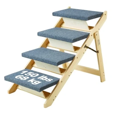 Image of VEVOR Wood Pet Stairs/Pet Steps, 2 in 1 Foldable Wooden Dog Stair for Beds, Sofa and Cars, Stairs &amp; Ramp with 4 Steps Small Medium Large Pet, up to 150 lbs