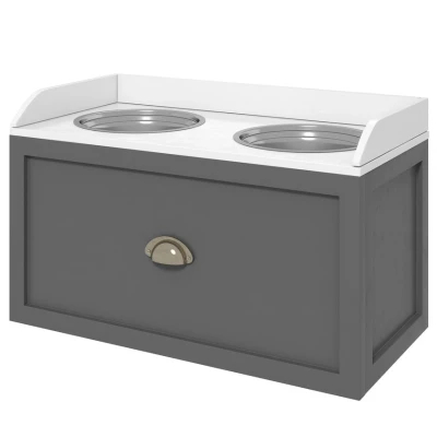 Image of PawHut Stainless Steel Raised Dog Bowls, Double Food and Water Bowl w/ 21L Storage Drawer, for Large Dogs Grey