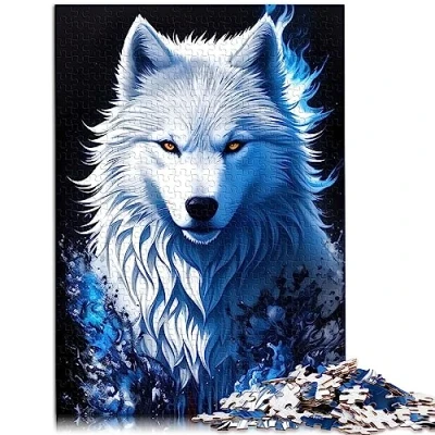 Image of Puzzles for Adults White Wolf Portrait Cardboard 1000 Pieces Jigsaw Family Decoration 10.27&quot; x 20.47&quot;/26 * 38cm.