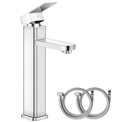 Image of Bathroom Sink Taps, Basin Mixer Tap Kitchen Faucet Chrome Brass Cloakroom Hot and Cold Dual Control, Single Hole with 2 Hoses, Corrosion High Temperature Resistant Anti Scratch