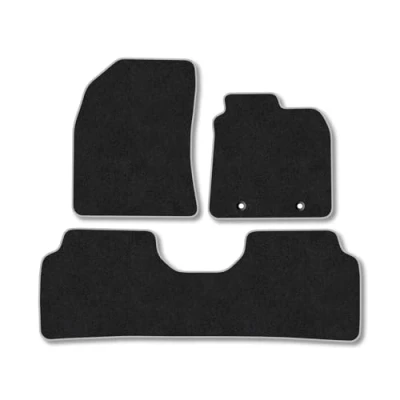 Image of Car Mats Compatible with Toyota Avensis (2011+) Tailored Fit Grey Trimmed Carpet Floor Mat Set Accessory Black Custom Fitted 3 Pieces Clips Anti Slip Backing &amp; Trim Edging