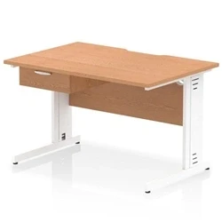 Image of Impulse 1200 x 800mm Scalloped Edge Straight Office Desk Oak Top White Cable Managed Leg Workstation 1 Drawer Fixed Pedestal
