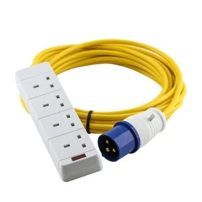 Image of Zexum 16A 230V Yellow Male to 4 Gang Hook Up Extension Cable Lead 5m