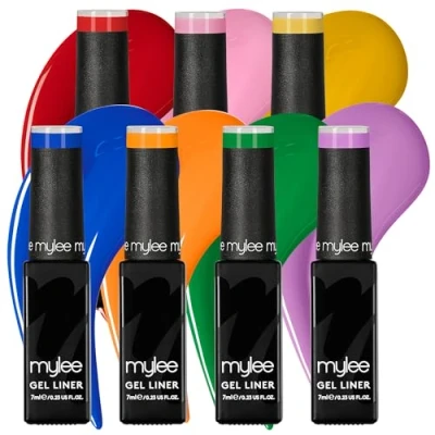 Image of Mylee Liner Gel Nail Polish Set 7x7ml [Kaleidoscope] With Built In Art Brush UV/LED Soak Off Manicure Pedicure for Professional, Salon &amp; Home Use Long Lasting Easy to Apply
