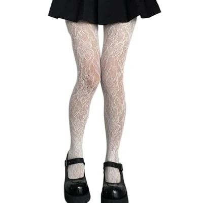 Image of Myazs Women Fishnet Pantyhose Gothic Preppy Style Multicolored Floral Lace Patterned Sheer Mesh tights Stockings for men