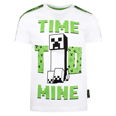 Image of Minecraft Clothes Boys T Shirt Gamer Kids &#039;Time to Mine&#039; Gifts for White Age 5/6