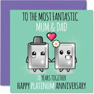 Image of Cute Platinum Anniversary Card for Mum &amp; Dad 70 Years Together Happy 70th Wedding Cards Mum, 145mm x Greeting Seventieth Anniversaries