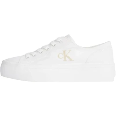 Image of Calvin Klein Jeans Flatform Trainers, Women&#039;s, Size: 3.5, Triple bright white Textile