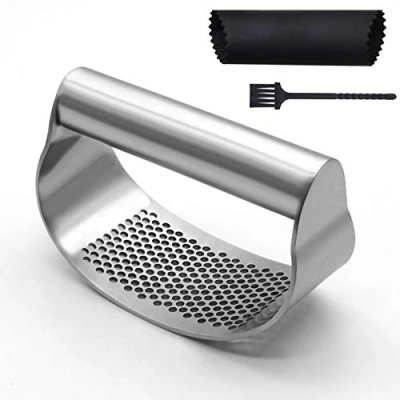 Image of Topways® Garlic Ginger Press Rocker, Kitchen Gadget 430 Stainless Crusher Squeezer for Ginger, Silicone Peeler,Cleaning Brush
