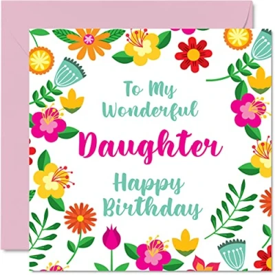 Image of Fun Birthday Cards for Daughter Wonderful Female Cute Happy Card from Mum Dad, Special Gifts, 145mm x Floral Greeting Gift