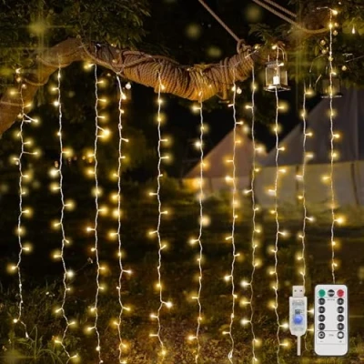 Image of suddus Curtain Lights for Bedroom, 200 Led Hanging String Outdoor, Fairy Indoor Christmas, Dorm, Wall, Backdrop, Window, Wedding, Party, Brithday Decor, Warm White