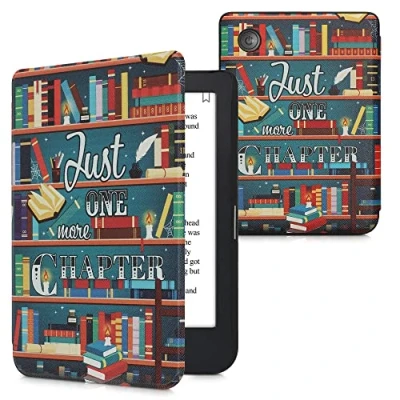 Image of kwmobile Case Compatible with Kobo Clara 2E / Tolino Shine 4 eReader Cover Library Motto Multicolor
