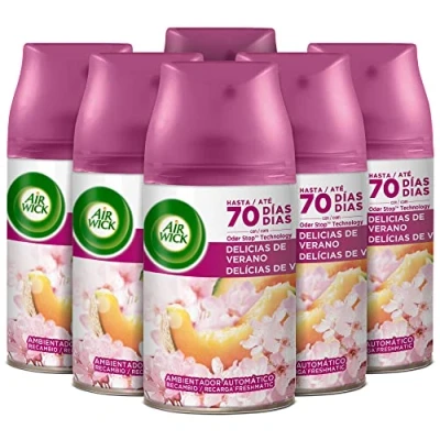Image of Air Wick Freshmatic Pack of 6 Automatic Spray Freshener Refills, Home Essence with Aroma Summer Delights