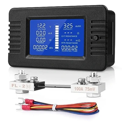 Image of MICTUNING LCD Display DC Battery Monitor Meter 0 200V Voltmeter Ammeter for Cars RV Solar System
