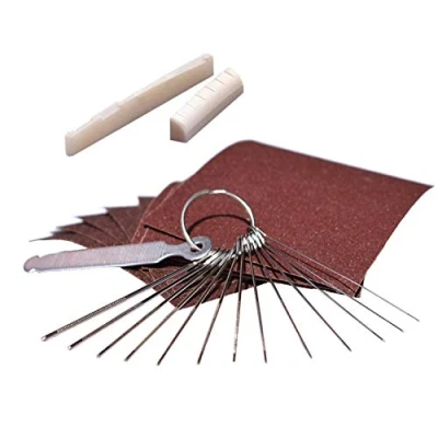 Image of Acoustic Guitar Tools Files for Nut Sand Paper Bridge Saddle and 13 Different Size Needle with Circular