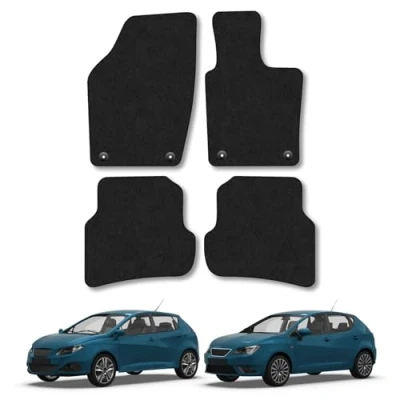 Image of Car Mats Compatible with Seat Ibiza (2008 2017) Tailored Fit Black Carpet Floor Set Accessory Custom 4 Pieces Anti Slip Backing &amp; Binding Trim Edge