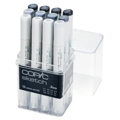 Image of Copic Sketch Cool Grey Set of 12 C00, C0, C1, C2, C3, C4, C5, C6, C7, C8, C9, C10