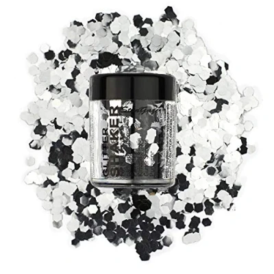 Image of Stargazer Chunky glitter Shaker, Silver. Cosmetic for use on the eyes, lips, face, body, hair and nails.